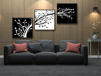 Wieco Art Black Framed Leaves Modern 3 Panels Flowers Artwork Black and White Abstract Floral Trees Canvas Prints Wall Art for Living Room Home Decorations