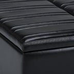SIMPLIHOME Ellis 36 inch Wide Contemporary Square Coffee Table Storage Ottoman in Midnight Black Vegan Faux Leather, Assembled, For the Living Room and Bedroom