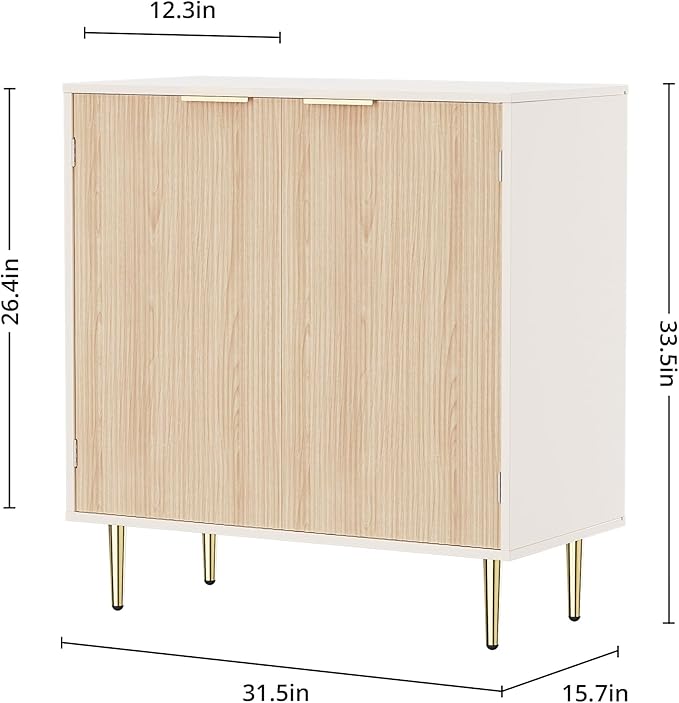 Buffet Sideboard Cabinet with 2 Doors, Kitchen Cabinet with Golden Handles & Legs, Modern Accent Storage Cabinet with Adjustable Shelf, Coffee Bar for Kitchen, Living Room, Oak