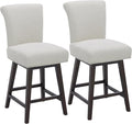 CHITA 26 Inch Counter Height Swivel Bar Stools Set of 2, FSC Certified Modern Upholstered Swivel Barstool Chairs with Back, Fabric in Linen