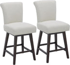 CHITA 26 Inch Counter Height Swivel Bar Stools Set of 2, FSC Certified Modern Upholstered Swivel Barstool Chairs with Back, Fabric in Linen