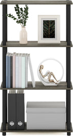 Furinno (99557GYW/BK) Turn-N-Tube 4-Tier Multipurpose Shelf Display Rack - French Oak Grey/Black