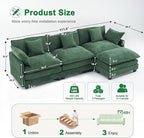 111.4" L-Shaped Cloud Chenille Sectional with Reversible Chaise, Flexible 3+1 Layout for Large Spaces, Deep Seat and Free Pillows Included