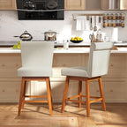 COSTWAY Swivel Bar Stools Set of 4, 27" Counter Height Bar Chairs with Rubber Wood Legs, Upholstered Linen Barstools with Back & Cushioned Seat, for Kitchen Island, Home, Beige