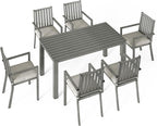 Wisteria Lane Aluminum 7 Pieces Patio Dining Sets, Outdoor Dining Table with 6 Chairs, Outdoor Patio Dining Furniture Set with Removable Cushion for Lawn, Garden, Backyard, Gray