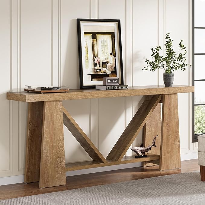 Tribesigns 70.9-Inch Extra Long Console Table for Entryway, 2-Tier Farmhouse Sofa Table with Storage, Wooden Narrow Behind Couch Table for Living Room, Hallway, Foyer