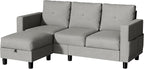 JY QAQA Convertible Sectional Sofa with 3-Seater Sofa, L-Shaped Ottoman Couch with Modern Linen for Apartment, Small Living Room and Small Space (Light Grey)