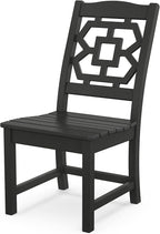 Martha Stewart by POLYWOOD Chinoiserie Outdoor Dining Side Chair, Black, Durable HDPE All-Weather, Comfortable Patio Seating with Latticework Back, Backyard, Garden Furniture, Made in The USA
