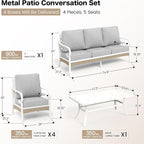 6 Piece Metal Outdoor Patio Furniture Set, Patio Conversation Sets 1 3-Seater Sofa, 4 Single Sofa with 5.75" Extra Thick Cushion and Coffee Table, White Frame Backyard Furniture, Gray