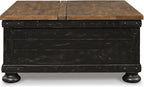 Signature Design by Ashley Valebeck Lift Top Coffee Table, Storage, Split-top Design, Wood, 36" W x 36" D x 18" H, 2-tone Distressed Brown & Black Finish