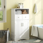 Giantex Bathroom Floor Storage Cabinet - Freestanding Storage Cabinet with 2 Doors, 2 Drawers, 2 Adjustable Shelves, Storage Organizer for Living Room, Bathroom, Kitchen, Hallway Cabinets (White)