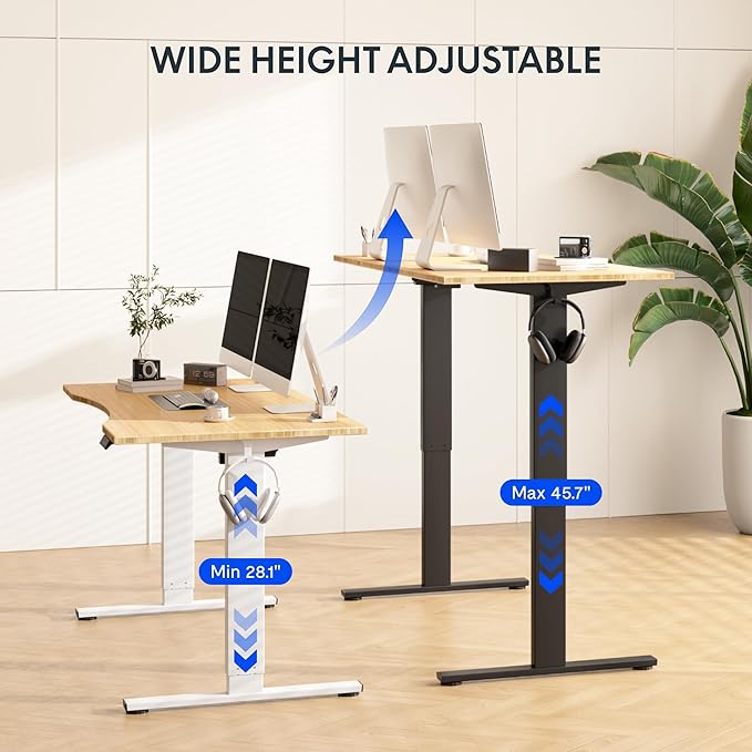 FLEXISPOT EN1 Bamboo Standing Desk, 48 x 24 Inches Whole-Piece Electric Adjustable Height Desk (Black Frame + Bamboo Top, 2 Packages)