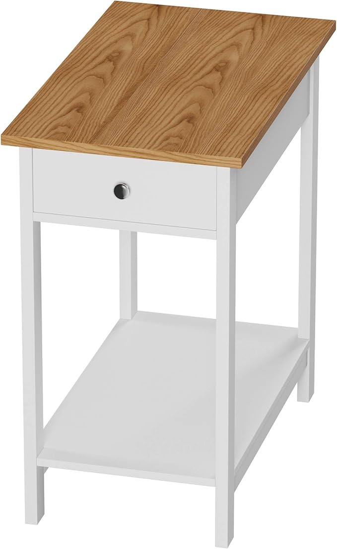 Side Table - Small Night Stand with Drawer and Open Storage Shelf - Traditional Style Bedroom or Living Room Furniture - Use as Bedside Table or End Table by Lavish Home (White)