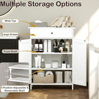 Tangkula Bathroom Storage Cabinet, Freestanding Floor Organizer w/ 2 Doors, 1 Drawer & 1 Adjustable Shelf, Modern Home Bathroom Furniture for Living Room Entryway Kitchen (Cabinet & Drawer, White)