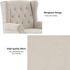 Accent Chair, Upholstered Armchair with Button Tufted High Back & Solid Wood Legs, Comfy Wingback Reading Single Sofa Chair for Small Spaces, Living Room, Bedroom (Beige, Set of 1)