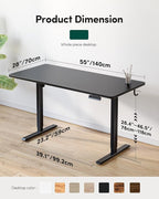 FEZIBO One-Piece Standing Desk Adjustable Height Stand up Home Office Desk, 55x24 Inch Electric Standing Computer Desk, with 4 Memory Presets, Headphone Hook, Black