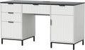 Modern Fluted Executive Desk with File Drawer, 55" Large Computer Desk with Storage and Charging Station, Wooden Home Office Desk for Workspace, Writing, Study, Black/White