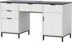 Modern Fluted Executive Desk with File Drawer, 55" Large Computer Desk with Storage and Charging Station, Wooden Home Office Desk for Workspace, Writing, Study, Black/White