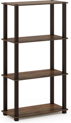 Furinno Turn-N-Tube 4-Tier Multipurpose Shelf Display Rack, Square Tube, Walnut/Brown