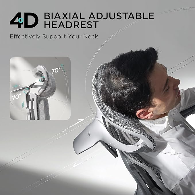 Hbada E3 Pro Ergonomic Office Chair, Big and Tall Office Chair - with 3-Zone Dynamic Lumbar Support, 4D Adjustable Headrest, 6D Adjustable Armrests, Swivel, Grey(No Footrest)