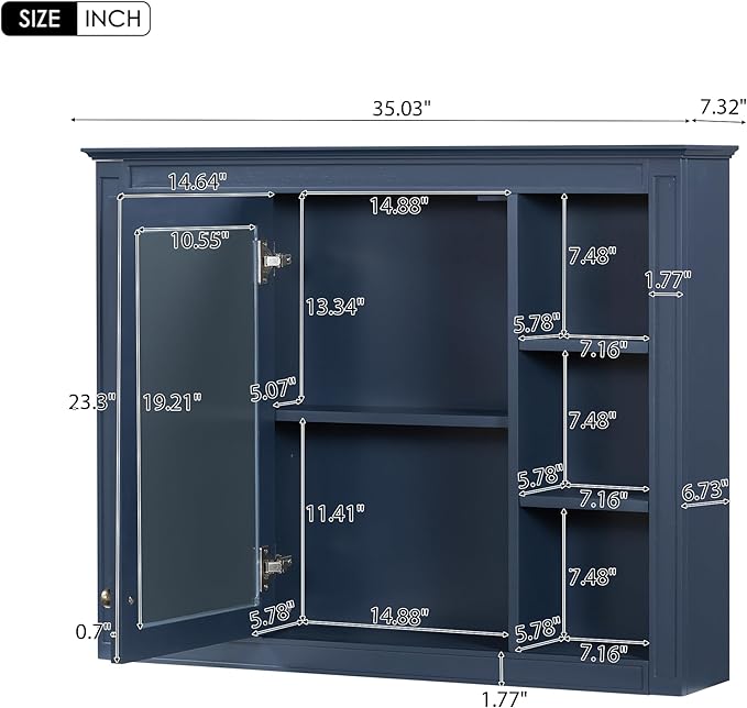 Bathroom Wall Cabinet with Mirror, 35'' x 27.5'' Medicine Cabinet with Mirror Door and Adjustable Shelves, Over Toilet Storage Cabinet, Wall-Mounted Bathroom Mirrors for Over Sink with Storage