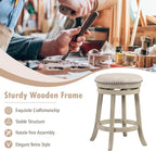 COSTWAY 360° Swivel Bar Stools Set of 4, 26.5-inch Height Upholstered Round Barstools with Wooden Frame, Seat and Footrest, Backless Solid Wood Counter Stools for Kitchen Island Bistro Pub, Beige