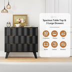 3 Drawer Dresser, Fluted Chest of Drawers with Handles for Closet, Large Nightstand with 3 Drawers Accent Cabinet for Bedroom, Living Room, Hallway (Black)