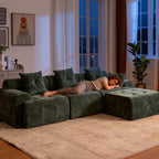 101.65” Modular Sectional Couch for Living Room, 3-Seater Cloud Sofa with Deep Seat, Woven Texture Upholstery Boneless Couch, No Assembly, Green