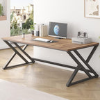 LVB Rustic Large Computer Desk, Extra Long Industrial Home Office Desk, Wood Pc Writing Work Study Computer Table Desk, Farmhouse Workstation Gaming Executive Desk for 2 Person, Rustic Oak, 78.7 Inch