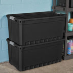 Sterilite 9-Pack Plastic Storage Bins with Lids, Stackable Containers, 50 Gallon, Black