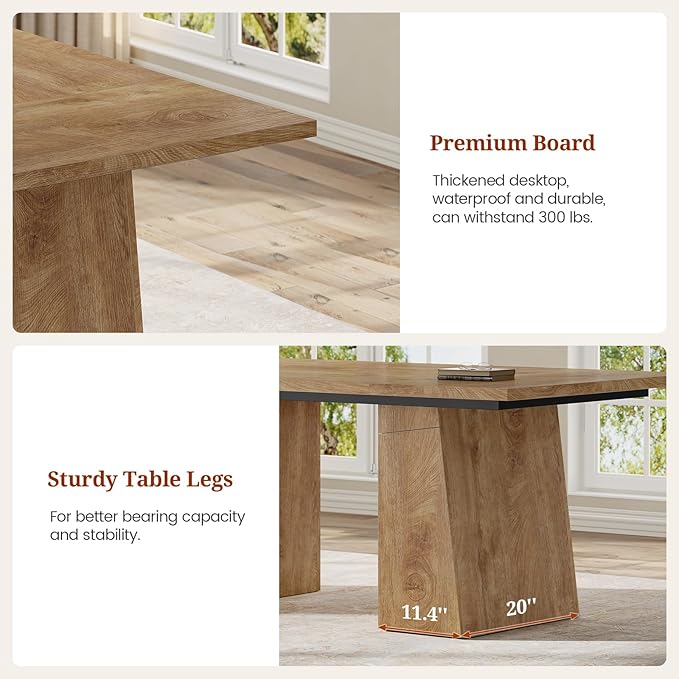 63 in Executive Desk with Power Outlets, Modern Home Office Desk with Storage Cabinet, Wood Computer Desk Business Workstation Desk Conference Table (Oak)