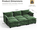 KKL 91.3" Large Modular Sectional Sofa Bed, 6 Seater Convertible U/J/L-Shaped Sleeper Cloud Couch with Ottoman, Chenille Sectional Couches for Living Room, Apartment, Green