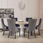 Velvet Upholstered Dining Chairs Set of 8, Modern Style Kitchen Side Chairs with Nailhead Trim and Wood Legs,Metal Pulling Ring for Dining Room Living Room(Quadrangular Star&Black)