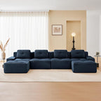 150.4” Blue Boneless Couches for Living Room, Modular Sectional Sofa with U-Shape Chaise, 4 Seater Comfy Upholstered Deep Seat Corduroy Fabric Cloud Couch No Assembly, Anti-Slip Design