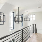 4-Light Farmhouse Chandeliers for Entryway, Industrial Foyer Lighting Fixtures, Foyer Chandeliers for High Ceilings, Modern Pendant Lights for Staircase Dining Room Kitchen Island, Black & Silver