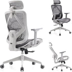 Ergonomic Office Chair with Lumbar Support, 3D Adjustable Armrest, Mesh Home Office Desk Chairs, Swivel Computer Chair, High Back Reclining Executive Office Chair,400lbs Capacity (Grey)