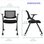 6 Pack Stackable Conference Room Chairs with Wheels and Paddle, Ergonomic Mesh Back and Arms for Meeting, Conference, Reception, Training Room & Home Office Desk Folding Chairs