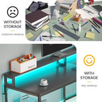 SEDETA L Shaped Gaming Desk, 66" Home Office Desk with Wood File Drawer & Power Outlet, Corner Gaming Computer Desk with Led Lights, Monitor Shelf and Printer Storage Shelves, Two Person Desk, Black