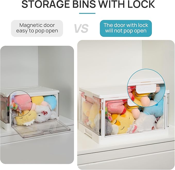Vtopmart 4 Pack Clear Stackable Storage Bins with Lids 24QT, Foldable Storage Boxes with Doors Open Front, Plastic Containers for Closet, Craft, Toys, Pantry Organization
