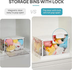 Vtopmart 4 Pack Clear Stackable Storage Bins with Lids 24QT, Foldable Storage Boxes with Doors Open Front, Plastic Containers for Closet, Craft, Toys, Pantry Organization