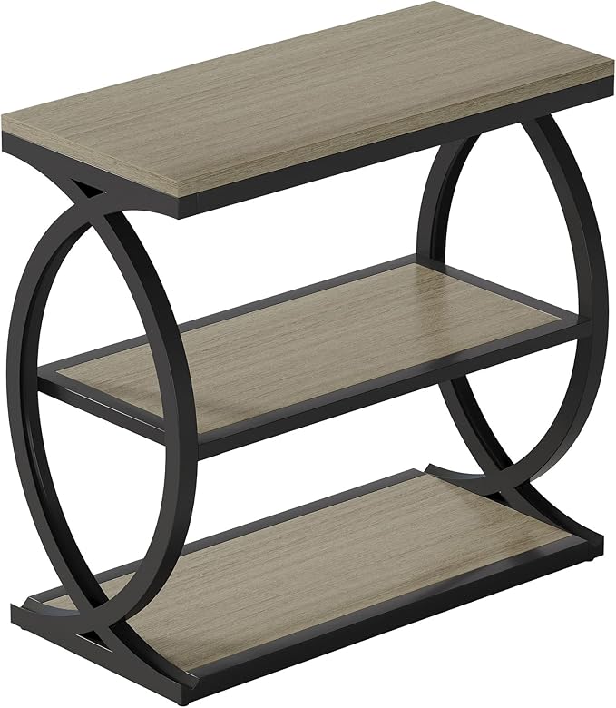 Tribesigns End Table, Narrow 3-Tier End Table for Living Room, Industrial Wooden Side Table with Metal Frame, Small Bedside Nightstand for Bedroom, Small Spaces, Grey