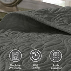 Madison Park Quebec Reversible Quilt Set Damask Design, Double Sided Stitching All Season, Lightweight Bedspread Bedding Set, Matching Sham, Dark Grey, Full(96"x110") 3 Piece