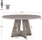 Tribesigns Round Dining Table for 4, 47 inch Farmhouse Circle Kitchen Table with Wooden Pedestal Base for Kitchen, Dining Room, Living Room (Grey)