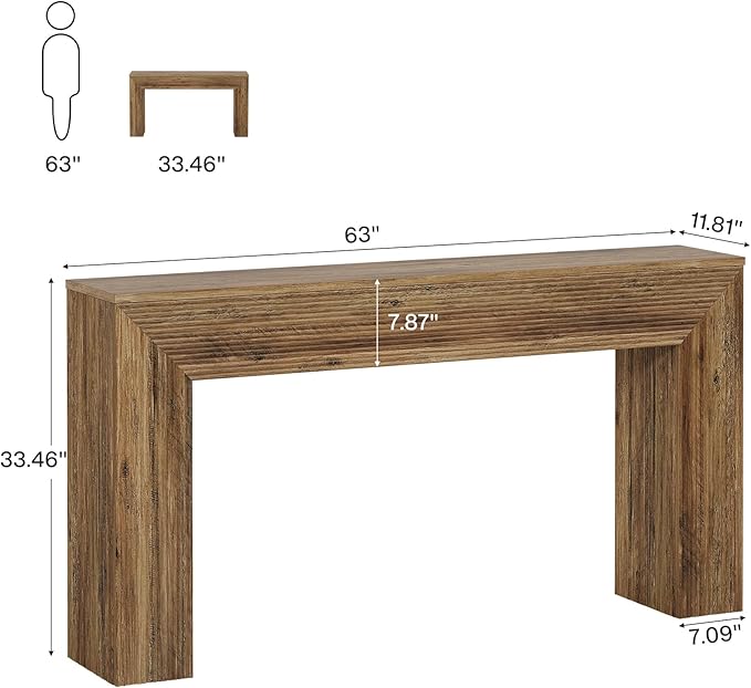 Tribesigns 63" Console Table, Rustic Fluted Long Sofa Table Behind Couch for Entryway, Living Room, Hallway, Foyer, Brown