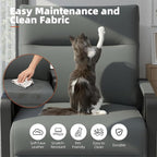 Upholstered Accent Chair, Modern Faux Leather Sofa Chair with Foldable Side Tray Table & Storage Pocket, Small Accent Sofa for Living Room, Bedroom, Reception Room, Gray
