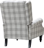 HULALA HOME Upholstered Wingback Recliner Chair, Small Adjustable Footrest Push Back Single Reclining Sofa, Mid Century Modern Lounge Armchair for Living Room, Bedroom, Reading/Plaid Grey