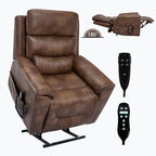 PELUMY Power Lift Recliner Chair for Elderly with Massage and Heat, Dual Motor Heavy Duty 350lbs Recliner, 8-Point Vibration & Lumbar Heating, Electric Lift Chair (Breathable Leather, Brown)