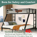 Bunk Beds Twin XL Over Queen, Heavy Duty Bunk Beds with Bottom Space & Guardrail Metal Bunk Bed Frame for Adults Teens Dorm Bedroom Guest Room, No Box Spring Needed（Black）