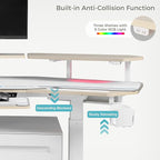 EUREKA ERGONOMIC Standing Desk with Keyboard Tray, Large Music Studio Gaming Desk, Wing Shaped Sit Stand Table 72'', LED Convertible Shelves, Dual Motor&Slot, Maple