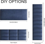 Upholstered Wall Mounted Headboard, 3D Soundproof Panels Peel and Stick for Queen Size, Adjustable Bed, Tufted, Blue (9 Panels, 10" x 24")
